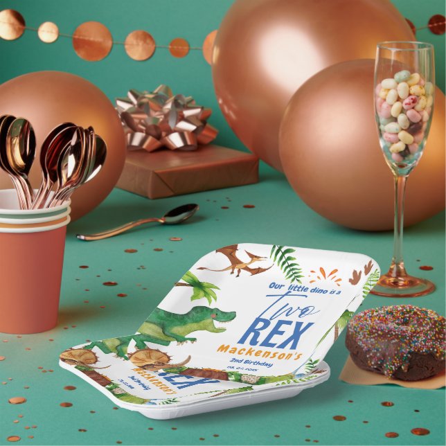 Dino Two rex 2nd boy Dinosaur birthday party Pappteller (Multi)