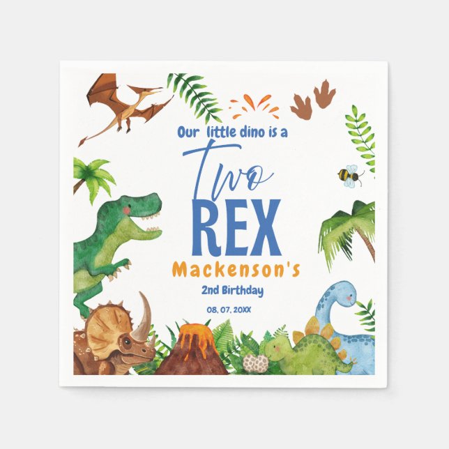 Dino Two rex 2nd boy Dinosaur birthday party Serviette (Vorderseite)