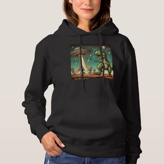 Dino UFO Selfie: Vintage Panik (Frauenhorodie) Hoodie (Vorderseite)