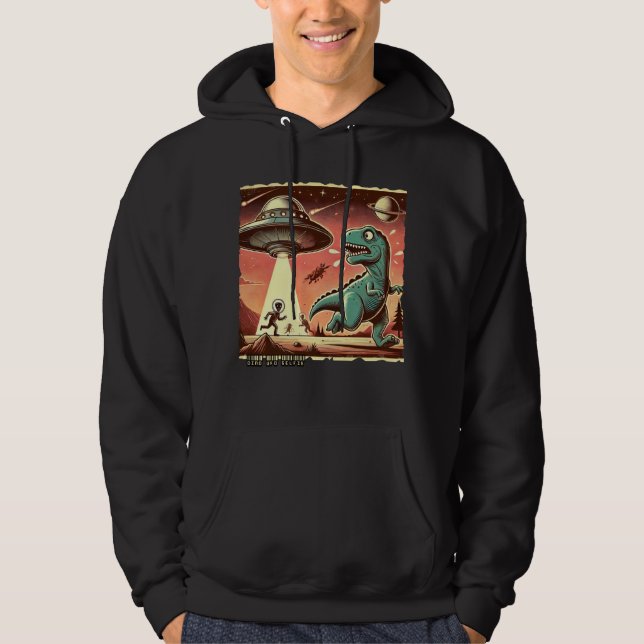 Dino UFO Selfie: Vintage Panik (Men Hoodie) Hoodie (Vorderseite)