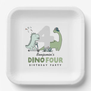 Dino-Vier-Geburtstagspapierplatten Pappteller