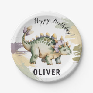 Dino-Wasserfarbe-Dinosaurier-Jungen-Geburtstagsfei Pappteller