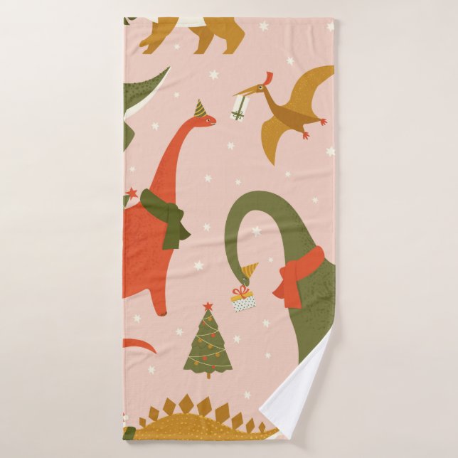 Dino Weihnachts Party Tree Rex. Dinosaurier in San Badehandtuch (Badehandtuch)