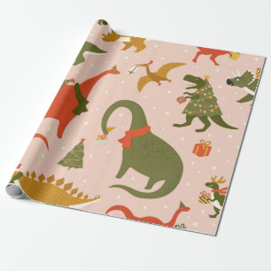 Dino Weihnachts Party Tree Rex. Dinosaurier in San Geschenkpapier