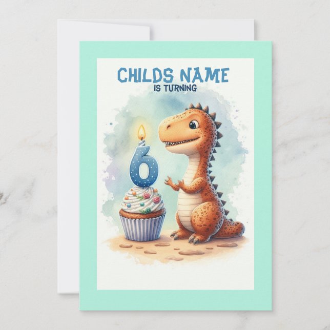 Dino wird 6 Geburtstag Einladung (Vorderseite)