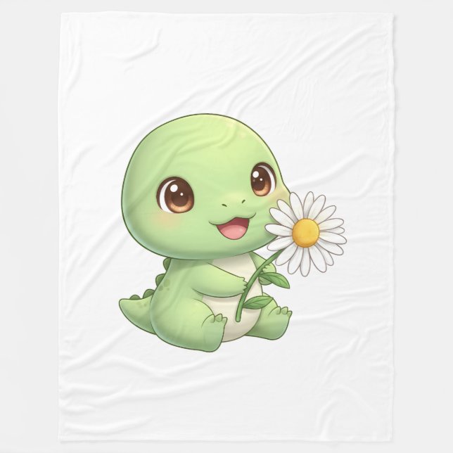 Dino With Flower Fleecedecke (Vorderseite)