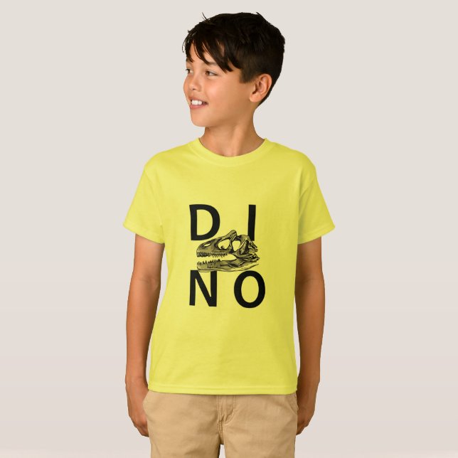 DINO - Yellow Kids' Hanes TAGLESS® T - Shirt (Vorne ganz)