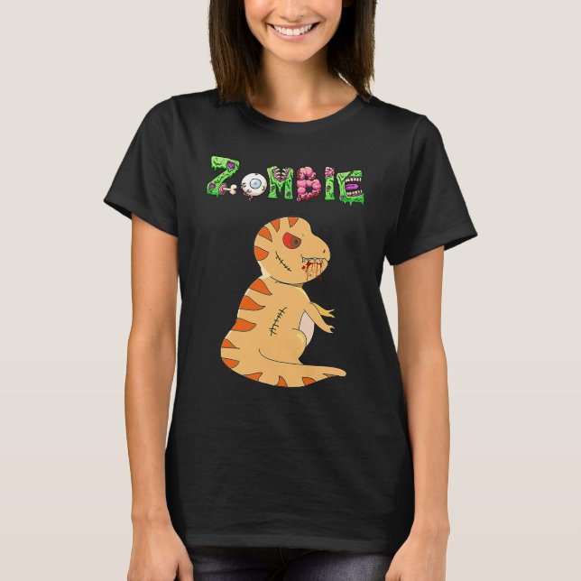 Dino Zombie  Humor Halloween T-Shirt (Vorderseite)