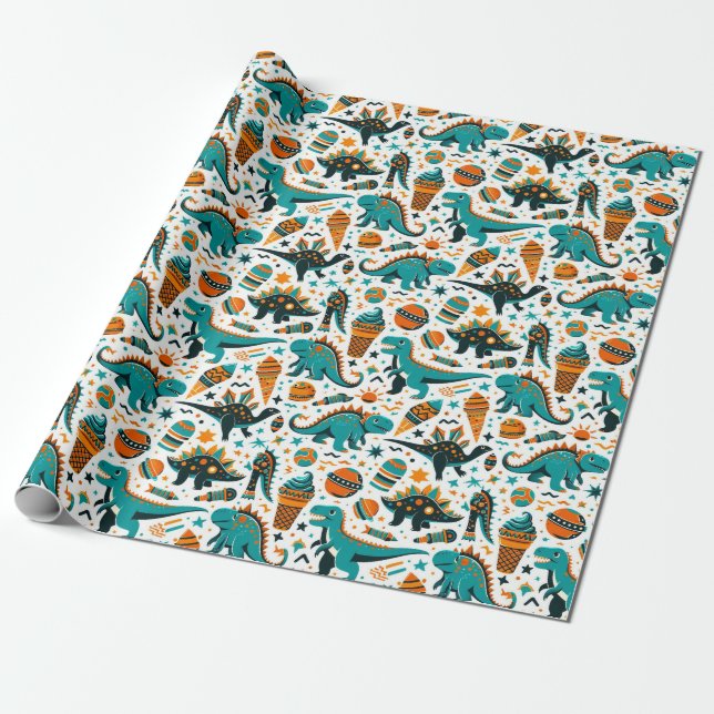 Dinoaur-Muster-Wrapping-Papier für funky Kid Geschenkpapier (Ungerollt)