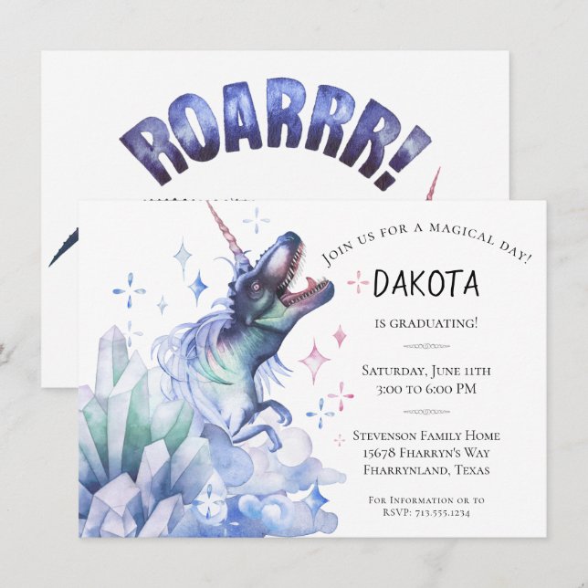 Dinocorn Crystal | Novelty Fantasy Abschluss Einladung (Vorne/Hinten)