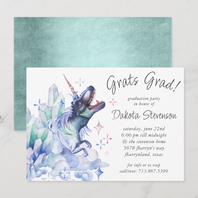Dinocorn Crystal | Unicorn Dinosaur Grad Party Einladung (Vorne/Hinten)
