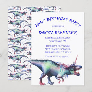 Dinocorn Joint Birthday Party   Unicorn Dinosaur Einladung