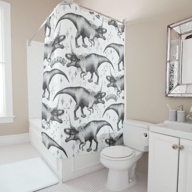 Dinocorn Silver Pattern | Fantasy Black and White Duschvorhang (Beispiel)