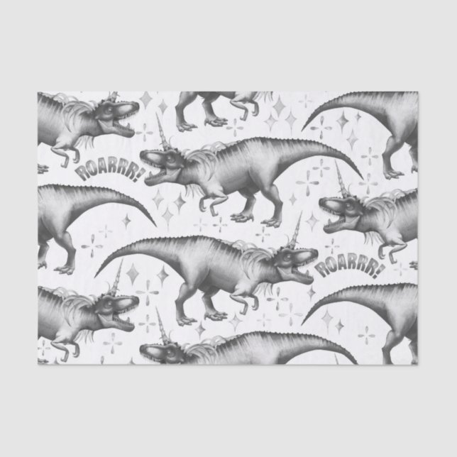 Dinocorn Silver Pattern | Fantasy Black and White Seidenpapier (Vorderseite)