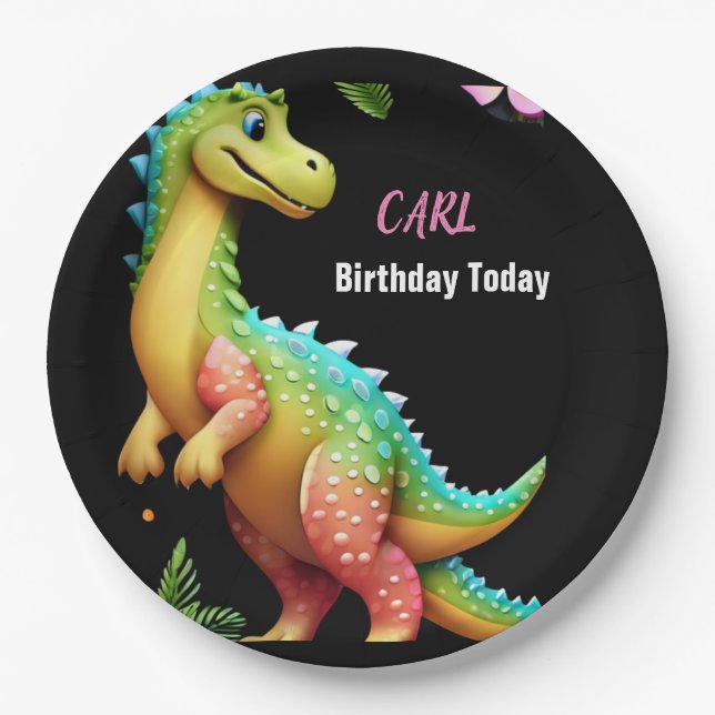 Dinomädchen Pappteller (Vorderseite)