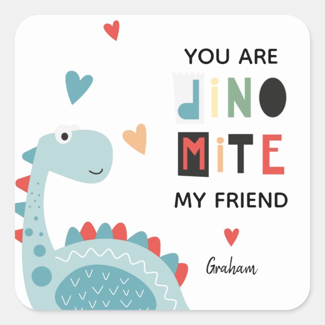 Dinomit Valentine Quadratischer Aufkleber (Vorderseite)
