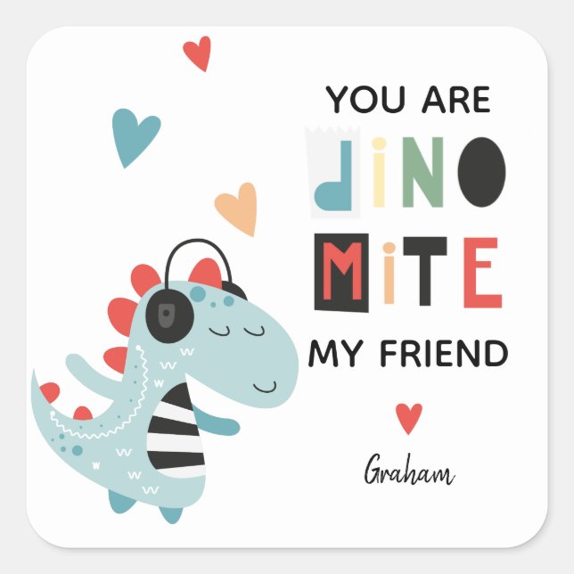 Dinomit Valentine Quadratischer Aufkleber (Vorderseite)
