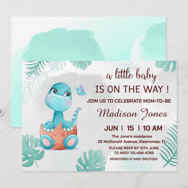 Dinomite mignon Dinosaur Baby shower Invitation (Devant / Derrière)