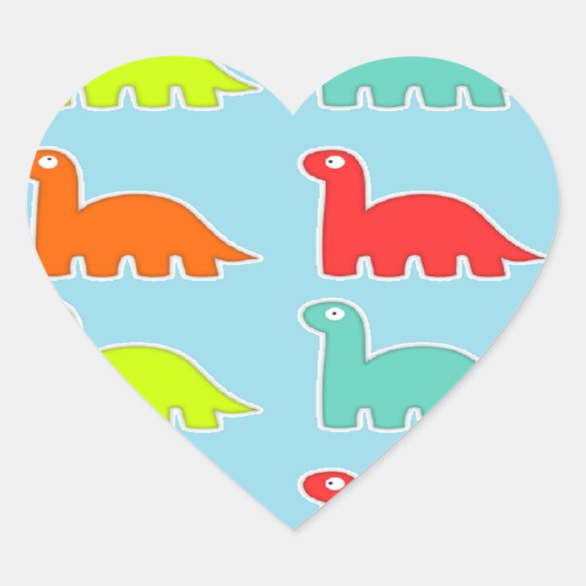 Dinos auf blau Herz-Aufkleber (Vorderseite)