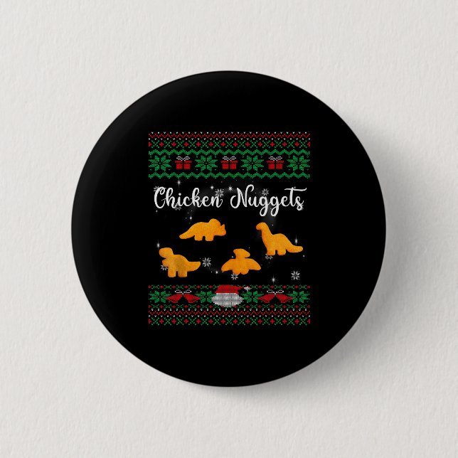 Dinos Chicken Nuggets Ugly Christmas Sweater Funny Button (Vorderseite)