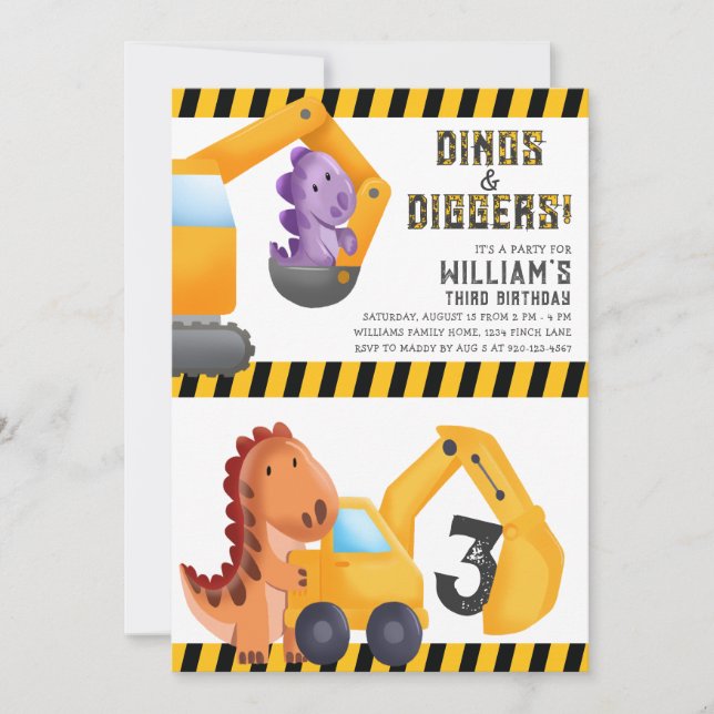 Dinos et Diggers Invitation de fête d'anniversaire (Devant)