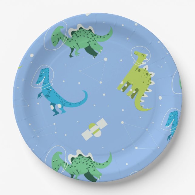 Dinos Space Dinosaurier kids Pattern Geschenk Nied Pappteller (Vorderseite)