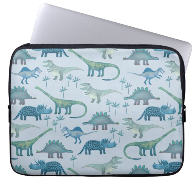 Dinosau Blue Pattern Laptopschutzhülle (Vorderseite)