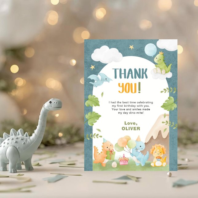 Dinosaur 1. Geburtstag Blau Dankeskarte (Von Creator hochgeladen)