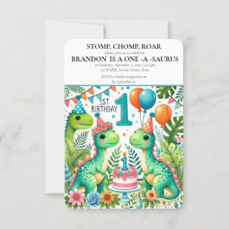 Dinosaur 1. Geburtstag Boy Stomp Chomp Roar Einladung