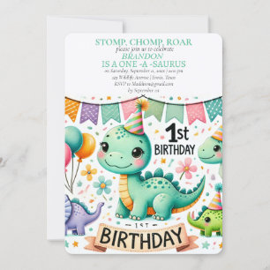 Dinosaur 1. Geburtstag Boy Stomp Chomp Roar Einladung