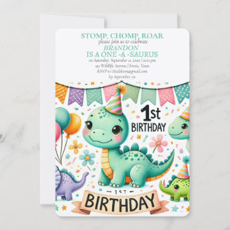 Dinosaur 1. Geburtstag Boy Stomp Chomp Roar Einladung