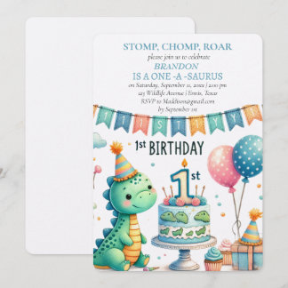 Dinosaur 1. Geburtstag Boy Stomp Chomp Roar Einladung