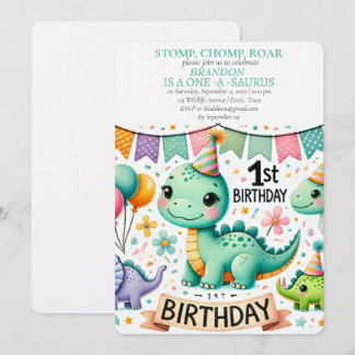 Dinosaur 1. Geburtstag Boy Stomp Chomp Roar Einladung