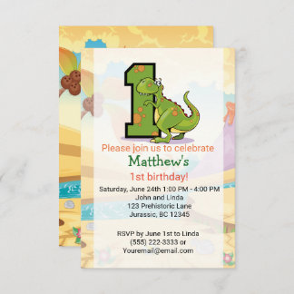 Dinosaur 1. Geburtstag Custom Einladung