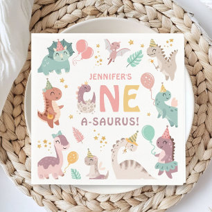 Dinosaur 1. Geburtstag One A-Saurus Mädchen Dino P Serviette