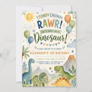 Dinosaur 1. Geburtstagseinladung Junge Einladung