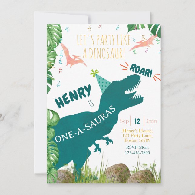 Dinosaur 1er anniversaire Invitation Oneasauras TR (Devant)