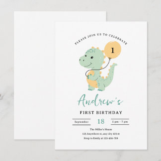 Dinosaur 1st Birthday Invitation, Minimalist T rex Einladung