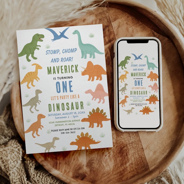 Dinosaur 1st Birthday Party | Cute Prehistoric  Einladung (Dinosaur 1st Birthday Party | Cute Prehistoric invitation
)