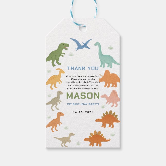 Dinosaur 1st Birthday Party | Cute Prehistoric Kid Geschenkanhänger (Vorderseite)