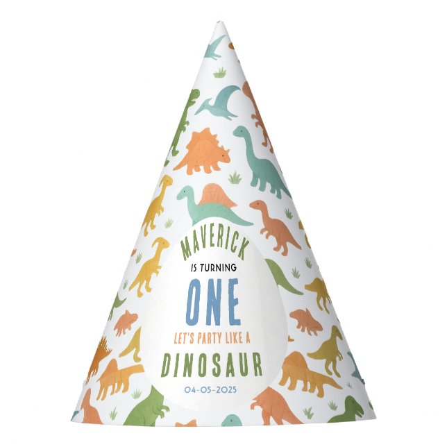 Dinosaur 1st Birthday Party | Cute Prehistoric  Partyhütchen (Vorderseite)