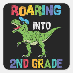 Dinosaur 2. Klasse Rückkehr zur Schule Kinder Gesc Quadratischer Aufkleber