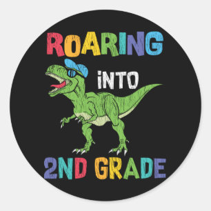 Dinosaur 2. Klasse Rückkehr zur Schule Kinder Gesc Runder Aufkleber