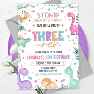 Dinosaur 3. Geburtstag Einladung Girl Dinosaurier 