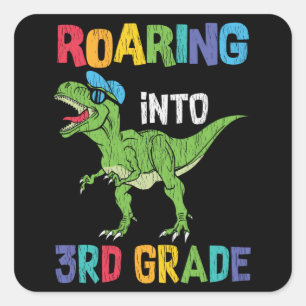 Dinosaur 3. Klasse Rückkehr zur Schule Kinder Gesc Quadratischer Aufkleber