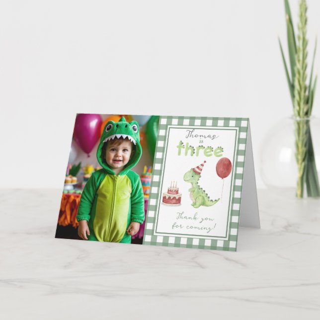 Dinosaur 3 Third Birthday thank You Dankeskarte (Vorderseite)