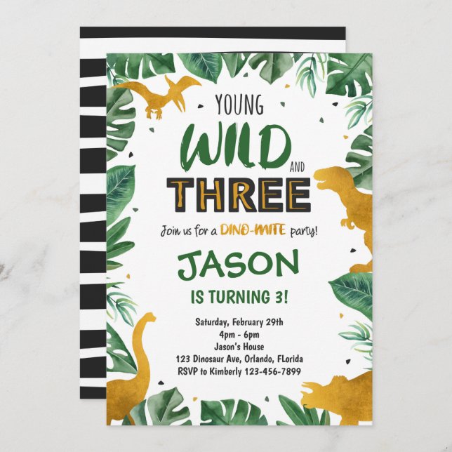 Dinosaur 3e Invitation anniversaire, Invitations D (Devant / Derrière)