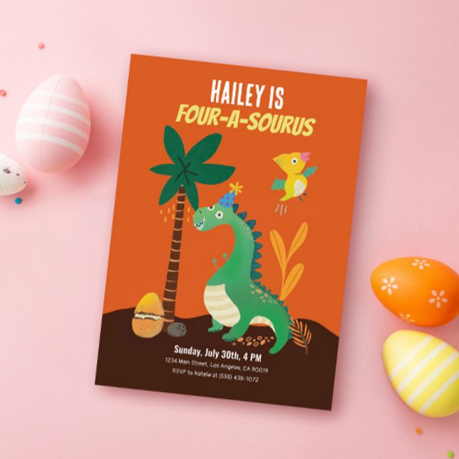 Dinosaur 4-A-Saurus Kids Vierte Einladungen zum Ge (Von Creator hochgeladen)