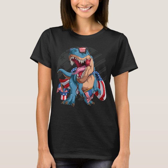 Dinosaur 4. Juli American Superhero T-Shirt (Vorderseite)