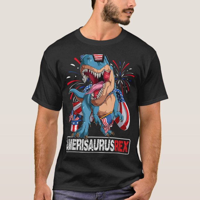 Dinosaur 4th of July Boys Girls Men Amerisaurus T  T-Shirt (Vorderseite)